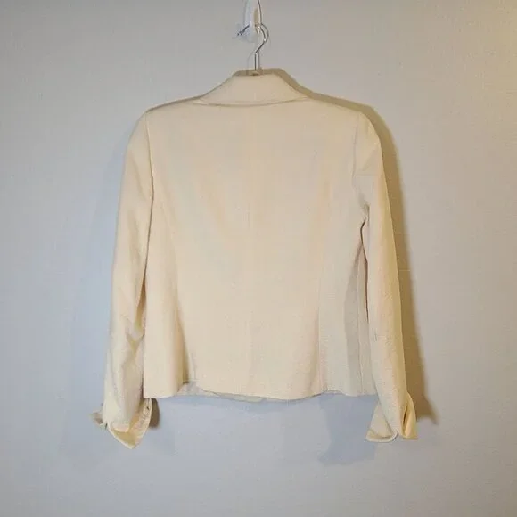 Nina McLemore Cream Patterned Cotton Blend Blazer Size 2 - Picture 7 of 8